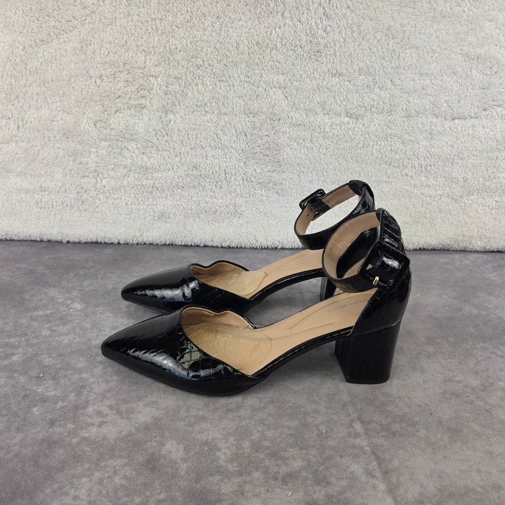 Easy Spirit Black Croc Embossed Patent Ankle Strap Block Heel Pumps 7M